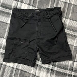 Zanerobe Shorts Mens Size 32 Black Cargo Drawstring Pockets 6" inseam